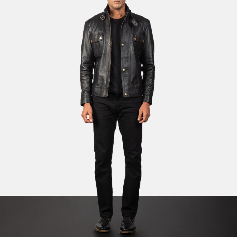 Mens Darren Black Leather Jacket Full Length-2-1685015070030